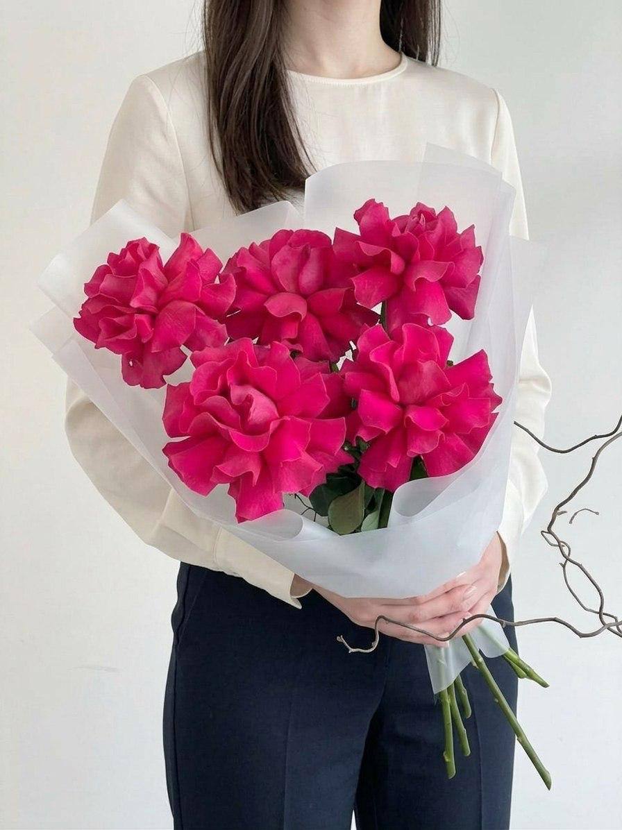 Моно-букет из малиновых французских роз